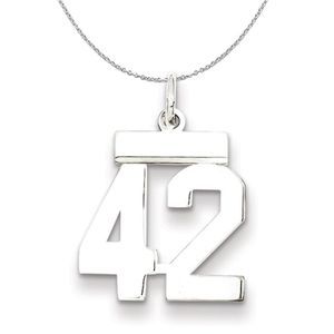 Silver, Athletic Collection, Small Polished Number 42 Necklace - 20 In